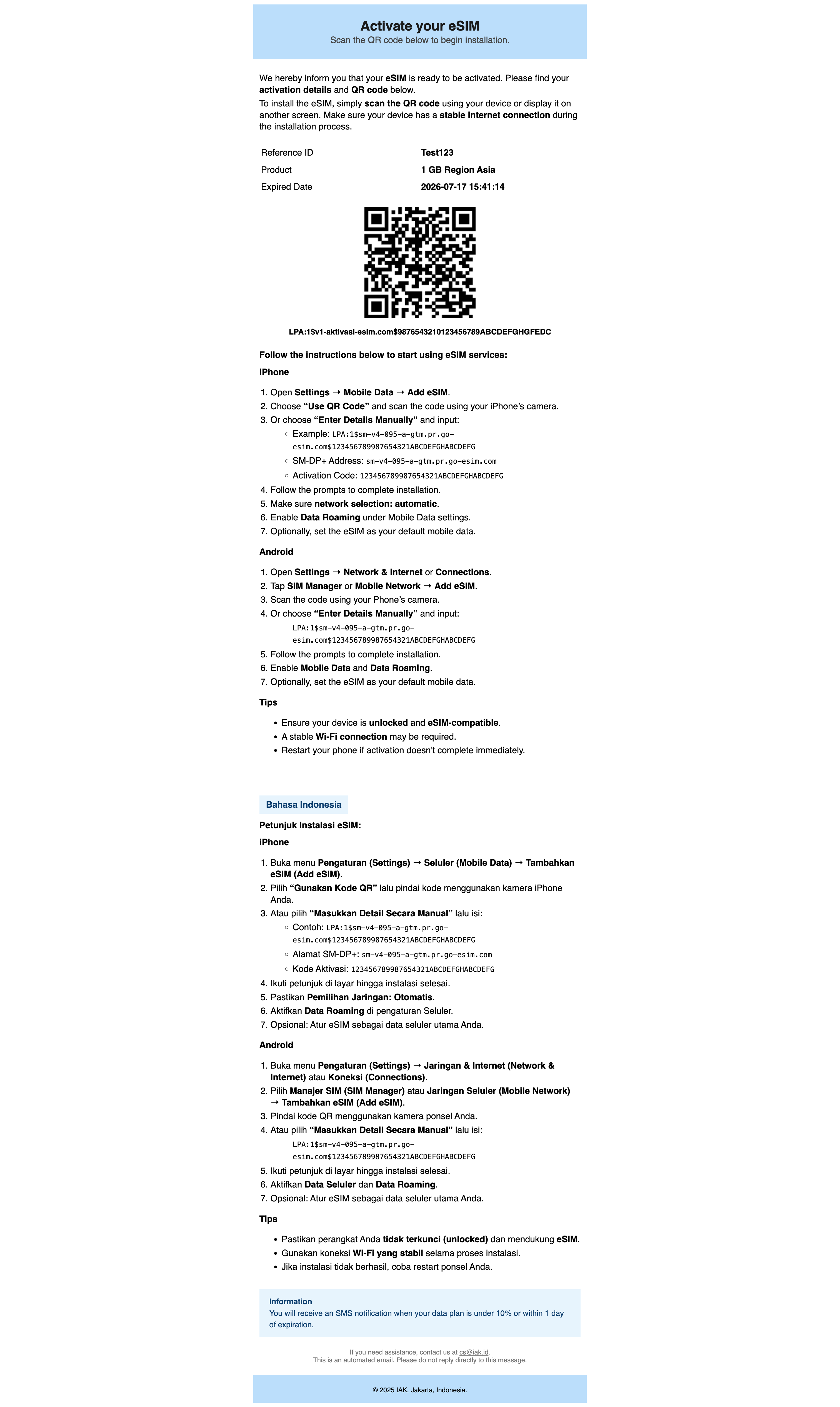 Email Activation eSIM