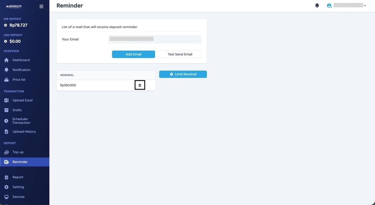 Delete Deposit Limit Reminder