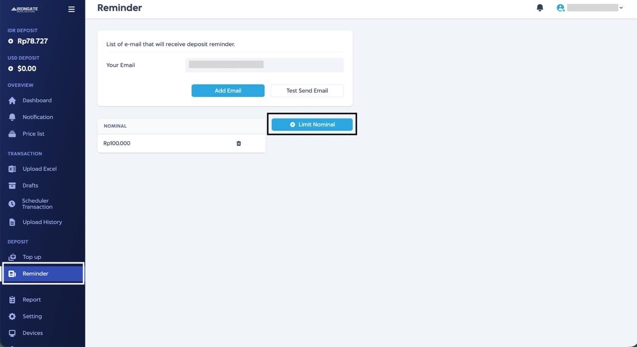 Set Deposit Limit Reminder