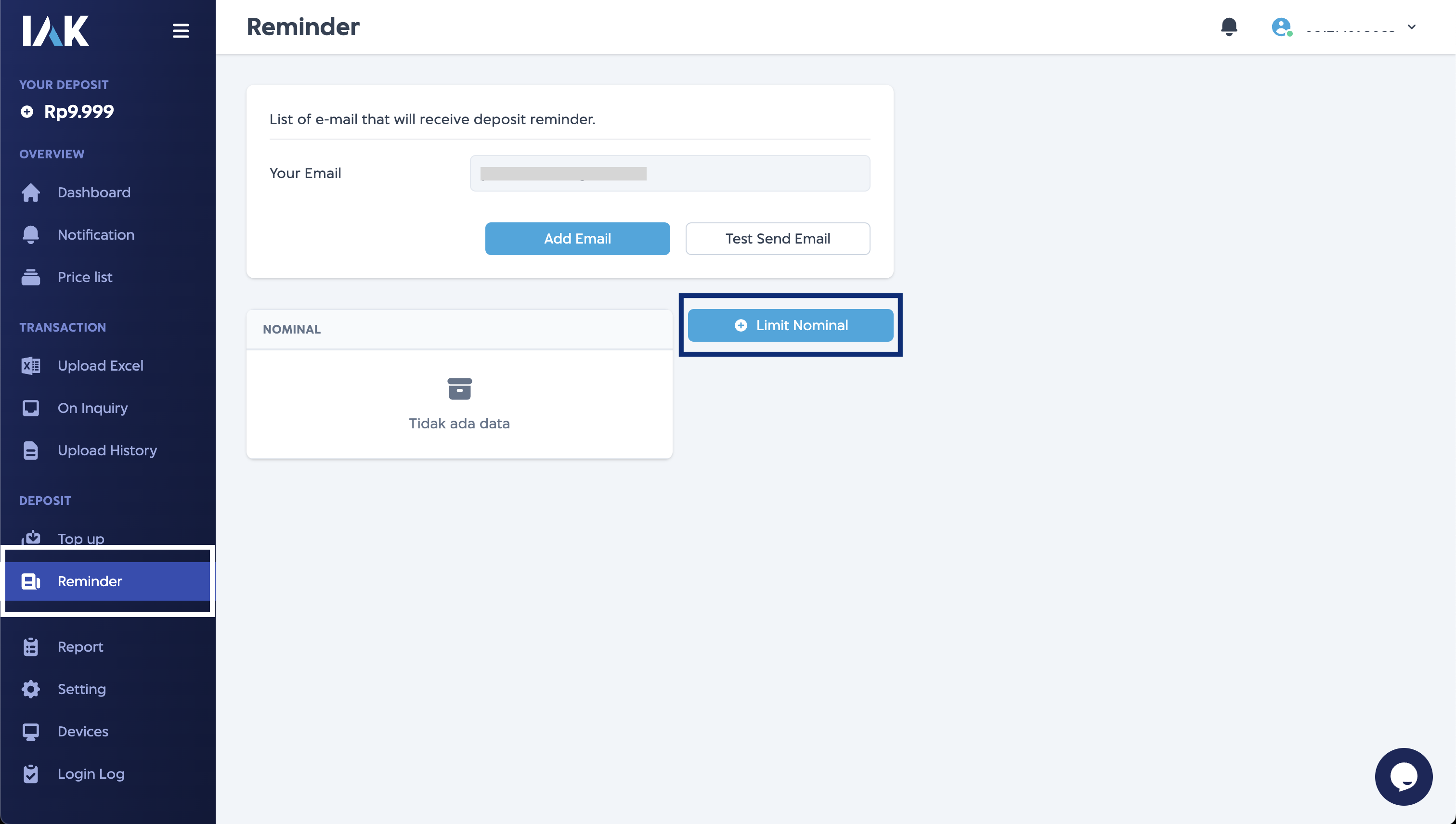 Set Deposit Limit Reminder